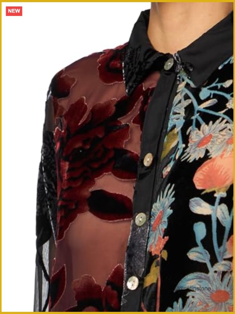 Burnout Velvet Button Front Tunic with Roll Tab Sleeves - Picture 3 of 3